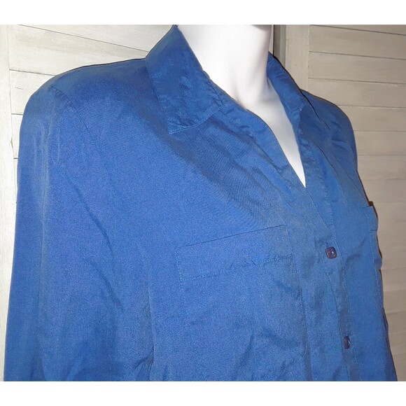 Notations Women's Silk Blouse Size Medium 3/4 Sleeve Button Down Career Blue - Picture 4 of 9